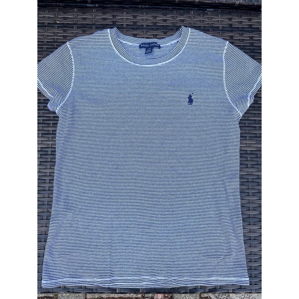 Women’s Ralph Lauren Navy & White Striped Crewneck Soft Cotton Tee Size L - Picture 2 of 5